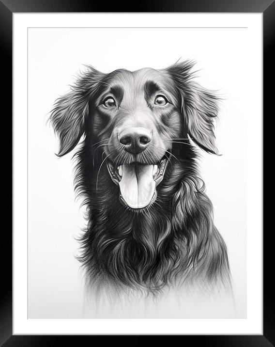 Curly Coated Retriever Pencil Drawing Framed Mounted Print by K9 Art