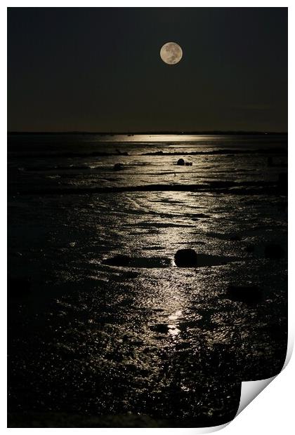 Full moon down over the Brightlingsea Creek  Print by Tony lopez