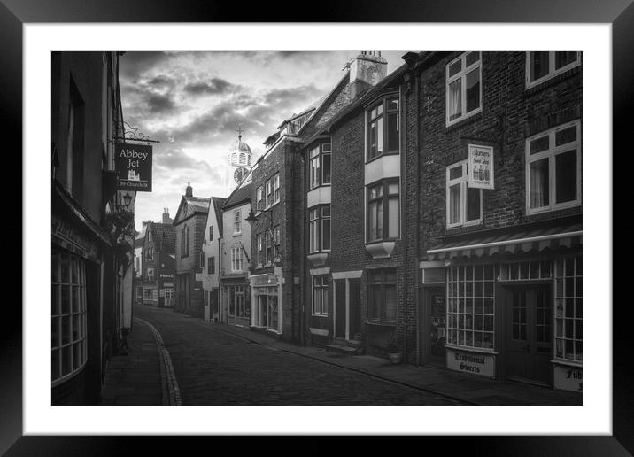 Whitby Shambles Black and White Framed Mounted Print by Tim Hill