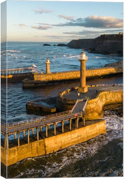 Whitbys Lighthouses Canvas Print by Apollo Aerial Photography