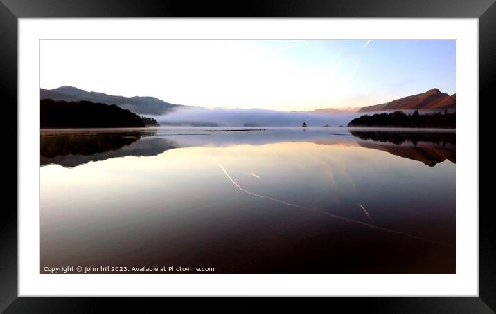 Morning mist and airplane trails, Keswick, Cumbria, UK. Framed Mounted Print by john hill