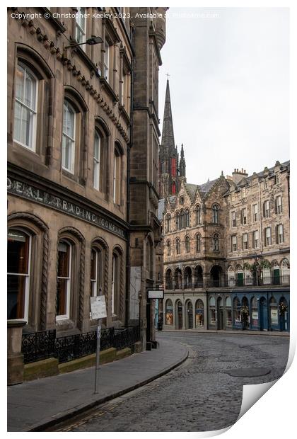 Looking onto Victoria Street, Edinburgh Print by Christopher Keeley