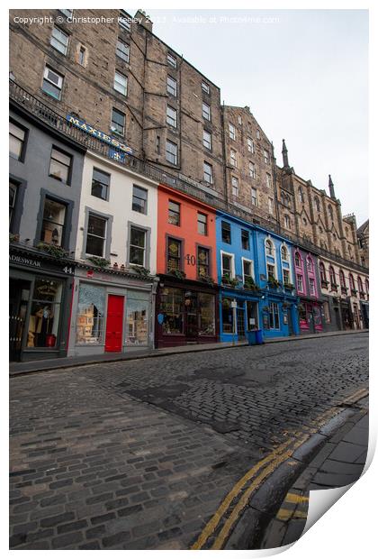 Colourful row of shops on Victoria Street, Edinburgh Print by Christopher Keeley