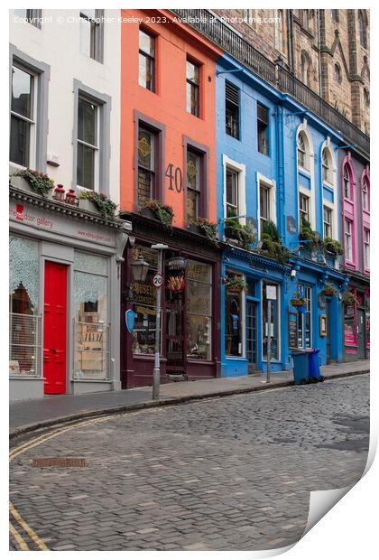 Row of colourful shops on Victoria Street, Edinburgh Print by Christopher Keeley