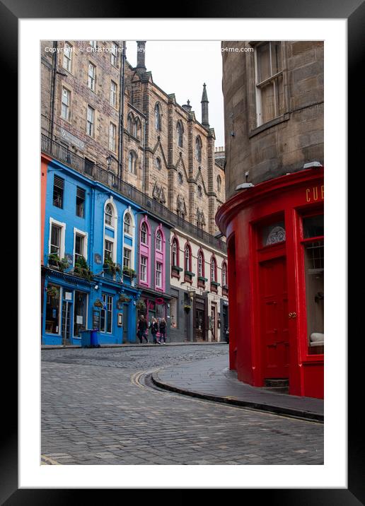 Colourful shops on the historic Victoria Street in Edinburgh Framed Mounted Print by Christopher Keeley
