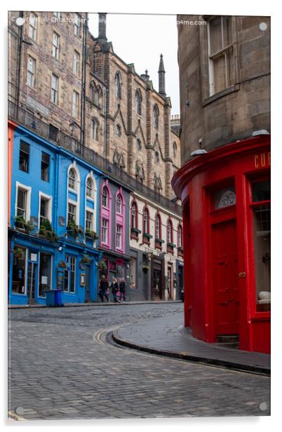Colourful shops on the historic Victoria Street in Edinburgh Acrylic by Christopher Keeley