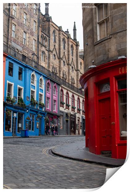 Colourful shops on the historic Victoria Street in Edinburgh Print by Christopher Keeley