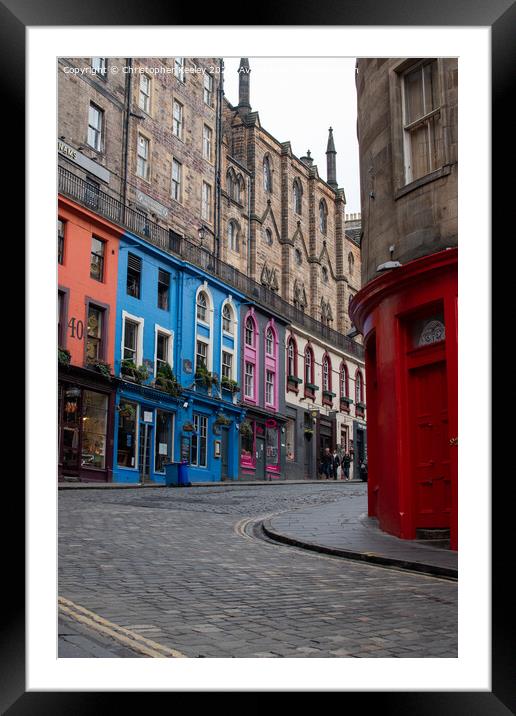 Looking onto Victoria Street, 'Diagon Alley', in Edinburgh city centre Framed Mounted Print by Christopher Keeley