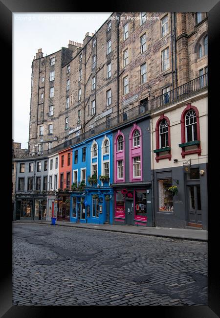 Colourful shop row on Victoria Street, Edinburgh Framed Print by Christopher Keeley