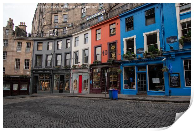 Colourful row of shops on Victoria Street, Edinburgh Print by Christopher Keeley