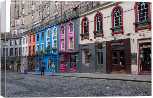 Victoria Street colourful shop fronts in Old Town, Edinburgh Canvas Print by Christopher Keeley