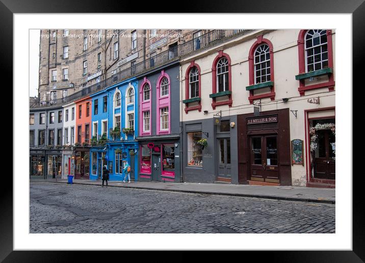 Victoria Street colourful shop fronts in Old Town, Edinburgh Framed Mounted Print by Christopher Keeley