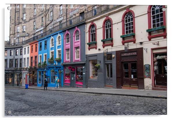 Victoria Street colourful shop fronts in Old Town, Edinburgh Acrylic by Christopher Keeley
