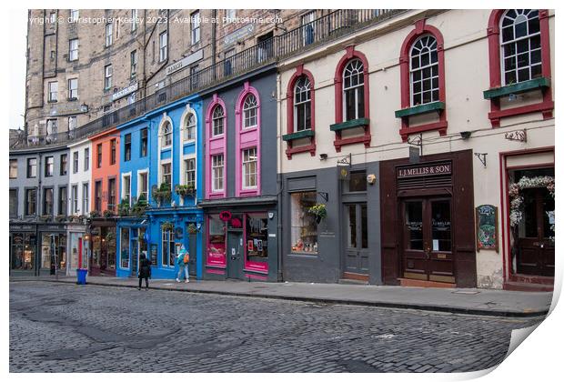 Victoria Street colourful shop fronts in Old Town, Edinburgh Print by Christopher Keeley