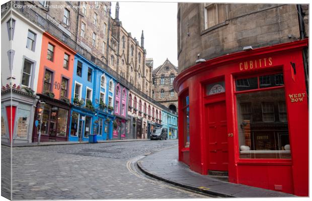 Looking towards 'Diagon Alley' Victoria Street in Edinburgh Canvas Print by Christopher Keeley