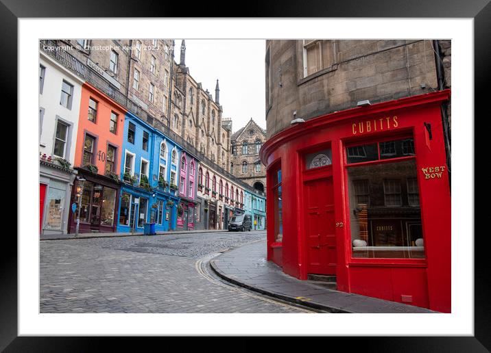 Looking towards 'Diagon Alley' Victoria Street in Edinburgh Framed Mounted Print by Christopher Keeley