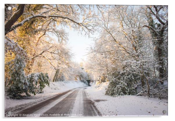 Winter Country Road Acrylic by Amanda Elwell
