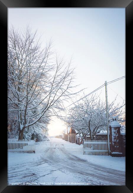 Winter Lane With Snowy Fence Framed Print by Amanda Elwell