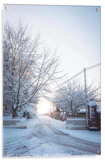 Winter Lane With Snowy Fence Acrylic by Amanda Elwell