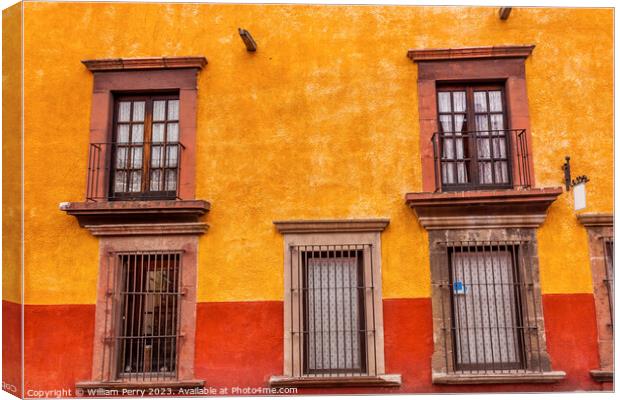 Yellow Red Wall Brown Windows San Miguel Allende Mexico Canvas Print by William Perry