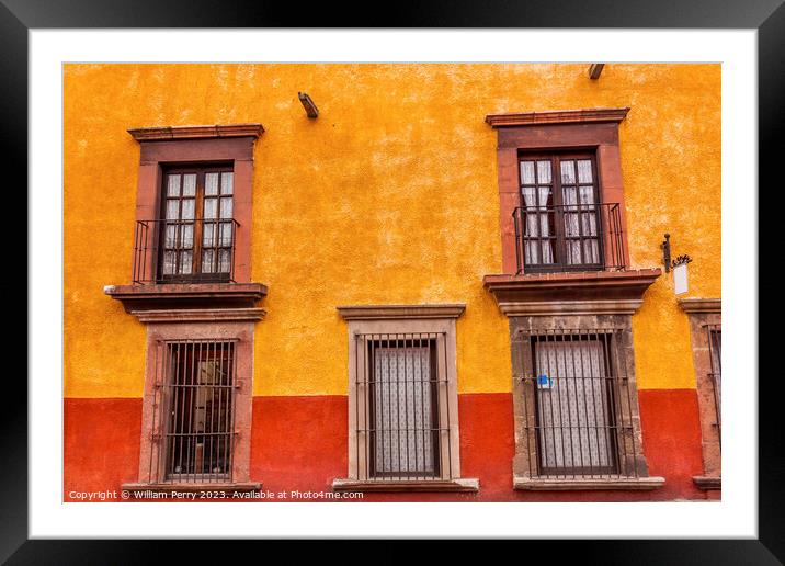 Yellow Red Wall Brown Windows San Miguel Allende Mexico Framed Mounted Print by William Perry