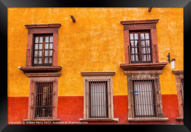 Yellow Red Wall Brown Windows San Miguel Allende Mexico Framed Print by William Perry