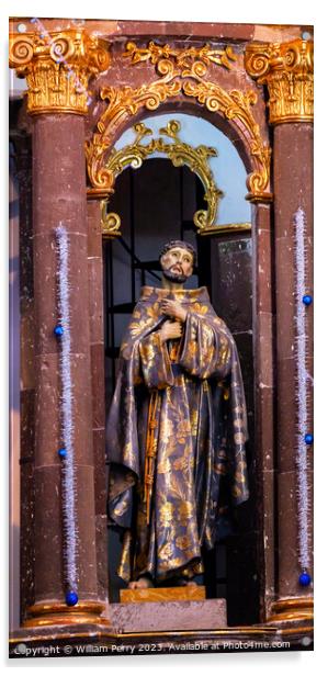 Saint Francis Statue Convent San Miguel Mexico Acrylic by William Perry