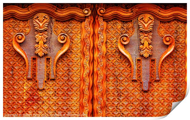 Golden Brown Wooden Door San Miguel de Allende Mexico Print by William Perry