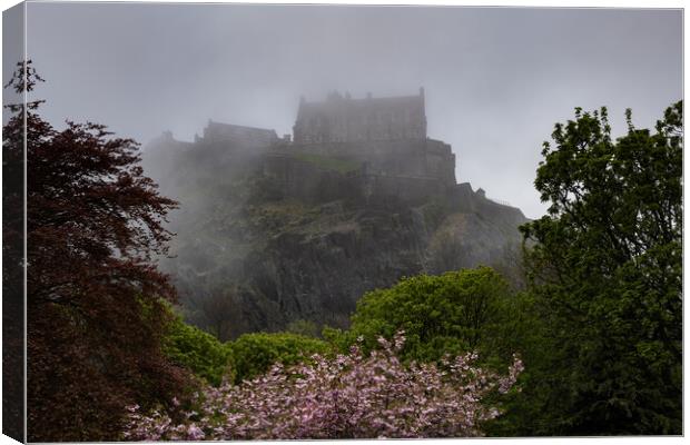 Edinburgh Castle In Fog At Dusk Canvas Print by Artur Bogacki