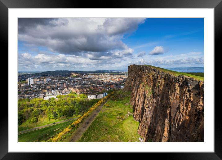 Edinburgh City From Holyrood Park In Scotland Framed Mounted Print by Artur Bogacki