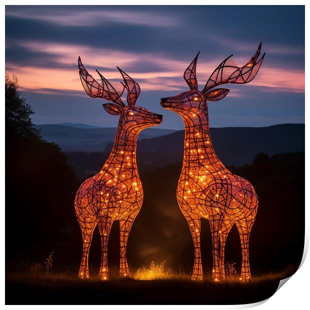 Deer Light Sculptures  Print by CC Designs