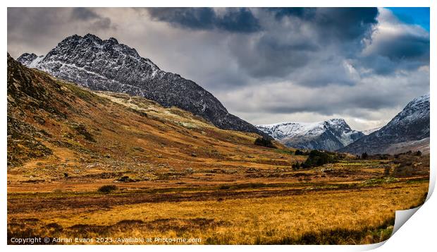 Tryfan Mountains East Snowdonia Wales Print by Adrian Evans