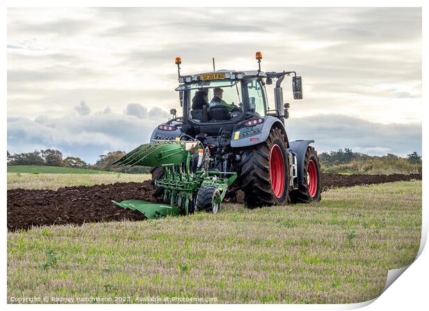Modern Tractor Ploughing Print by Rodney Hutchinson