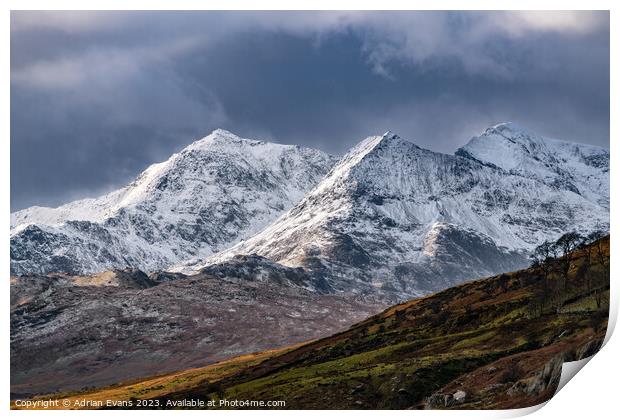 Snowdonia Winter Peaks Print by Adrian Evans