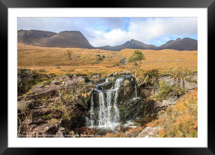 Waterfall in Coire MhicNobaill, Torridon. Framed Mounted Print by David Morton