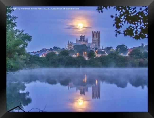 Full moon over Ely Cathedral  Framed Print by Veronica in the Fens