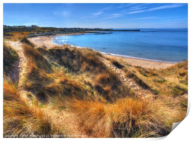 Hopeman Beach Morayshire Scotland Golden Shorelight Paths Print by OBT imaging
