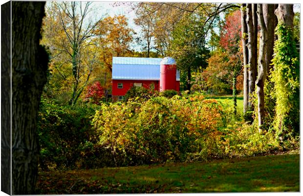 Historic Red Barn and Silo in Fall Canvas Print by John Chase