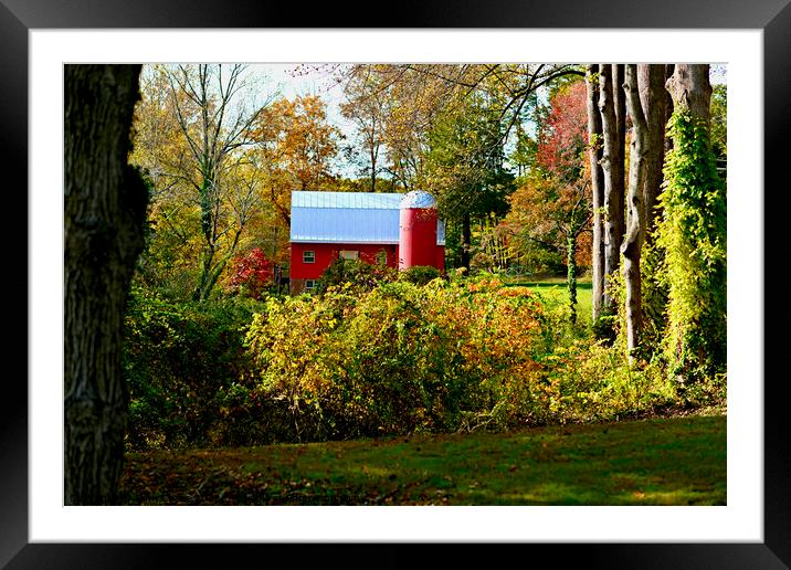 Historic Red Barn and Silo in Fall Framed Mounted Print by John Chase