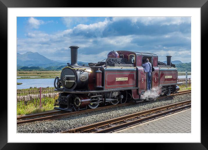 The steam engine, Merddin Emrys at Porthmadog Framed Mounted Print by Keith Douglas