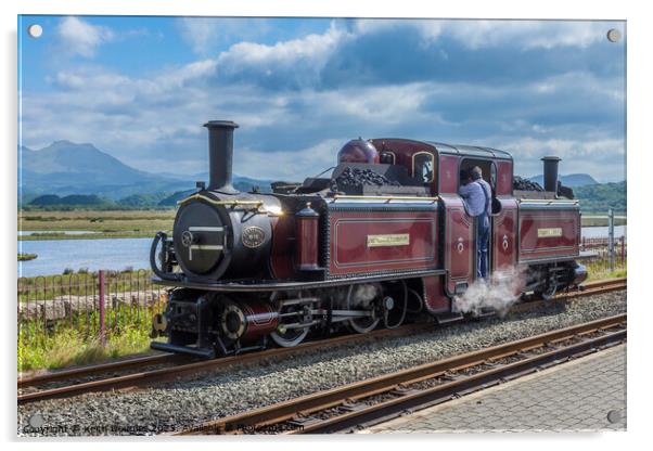 The steam engine, Merddin Emrys at Porthmadog Acrylic by Keith Douglas
