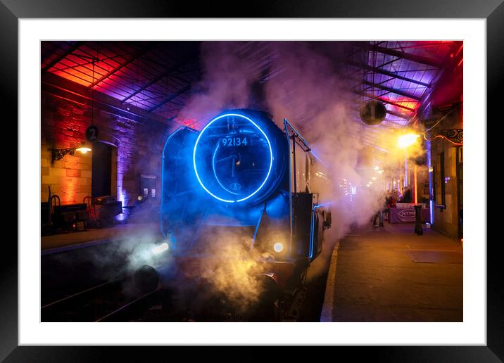 Illuminated train on the North York Moors Railway in Pickering s Framed Mounted Print by Martin Williams