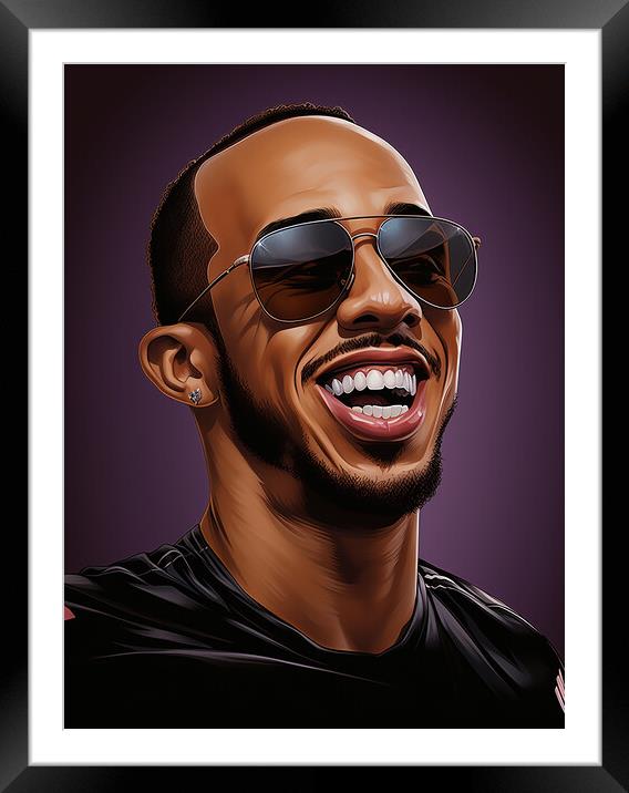 Caricature of Lewis Hamilton Framed Mounted Print by Steve Smith