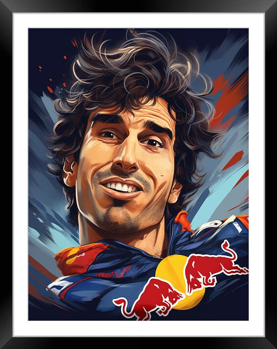 Caricature of Carlos Sainz Framed Mounted Print by Steve Smith
