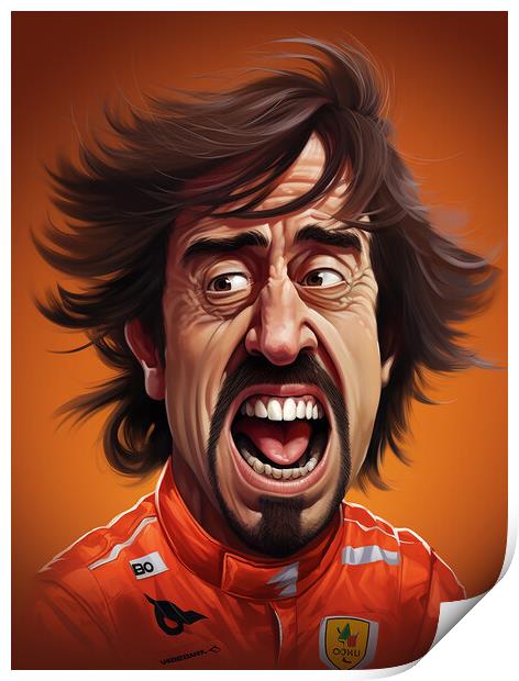 Caricature of Fernando Alonso Print by Steve Smith