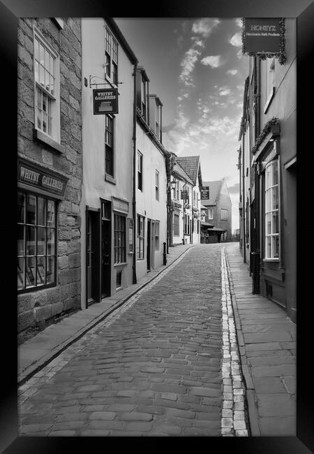 Whitby Shambles Black and White Framed Print by Tim Hill