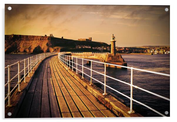Whitby East Pier Extension at Sunrise Acrylic by Tim Hill
