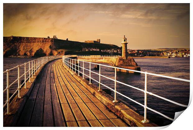 Whitby East Pier Extension at Sunrise Print by Tim Hill