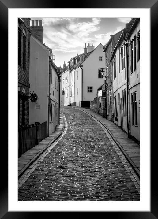 Whitby Henrietta Street Black and White Framed Mounted Print by Tim Hill