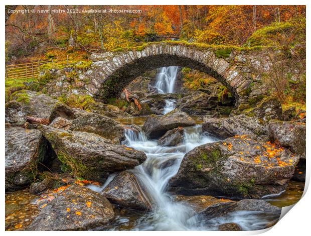 Autumn at the Roman Bridge, Glen Lyon, Perthshire  Print by Navin Mistry